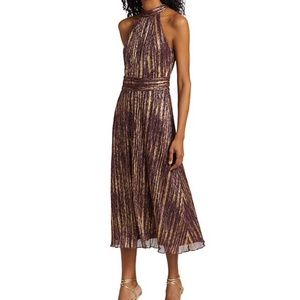 ML Monique Lhuillier Sleeveless Halterneck Lurex Midi Dress - Size 4